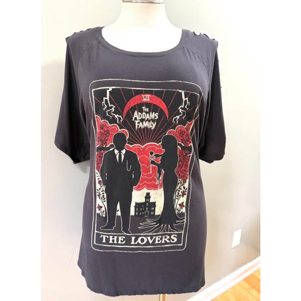 Torrid 6 The Addams Family Lovers Tarot‎ Slashed Sleeve Punk Gothic T Shirt (6X)